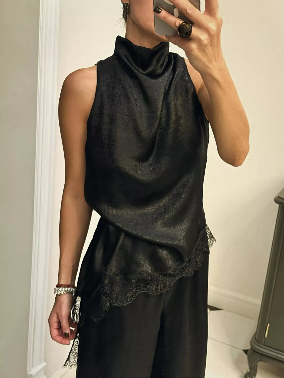 High Neck Lace Trim Cami (2)