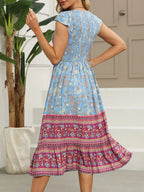 Printed Round Neck Cap Sleeve Dress (5)