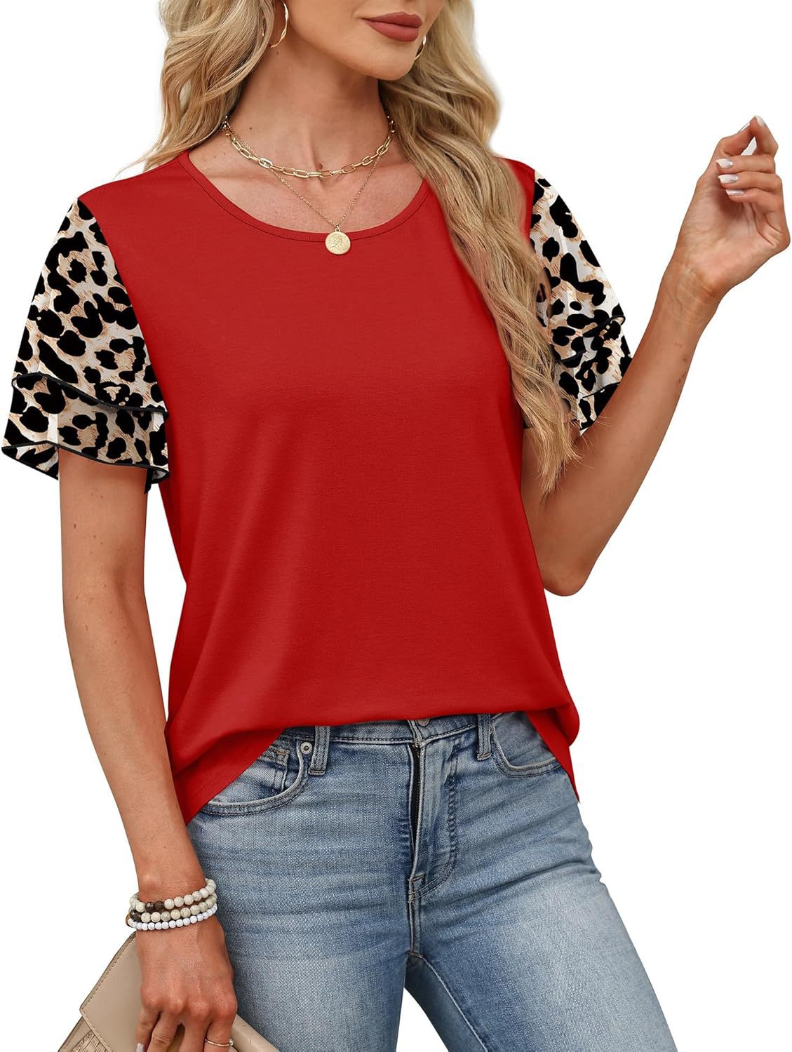 Layered Short Sleeve Round Neck T-shirt (10)