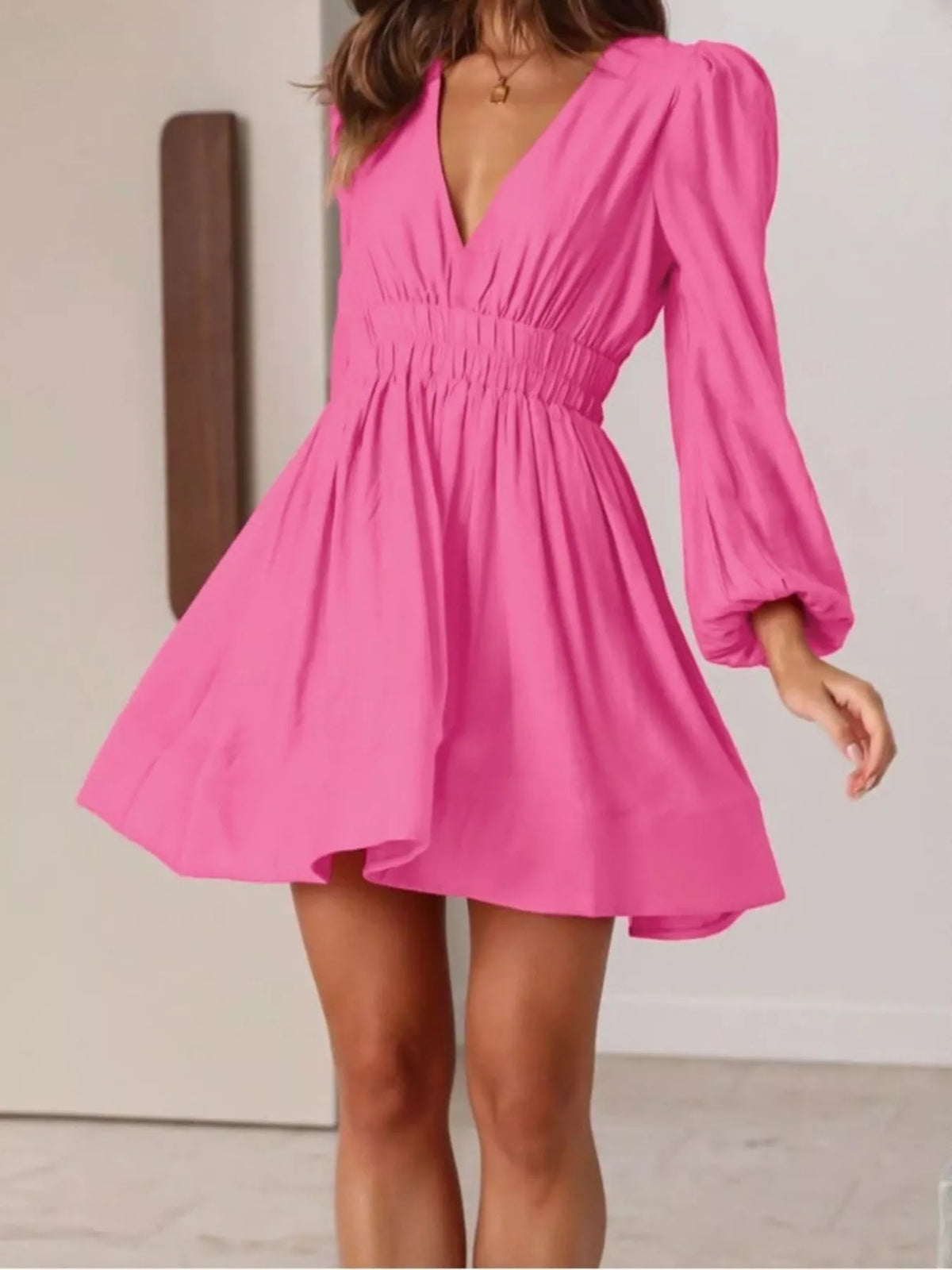 V-neck Long Sleeve Mini Dress (9)