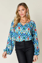 Full Size Printed Balloon Sleeve Blouse (2)