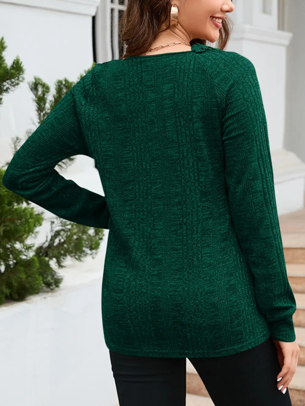 Texture Round Neck Long Sleeve Knit Top (9)