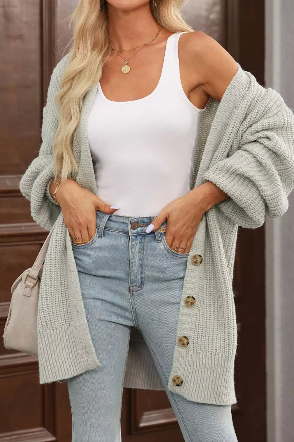 Chunky Knit Button-down Cardigan (15)