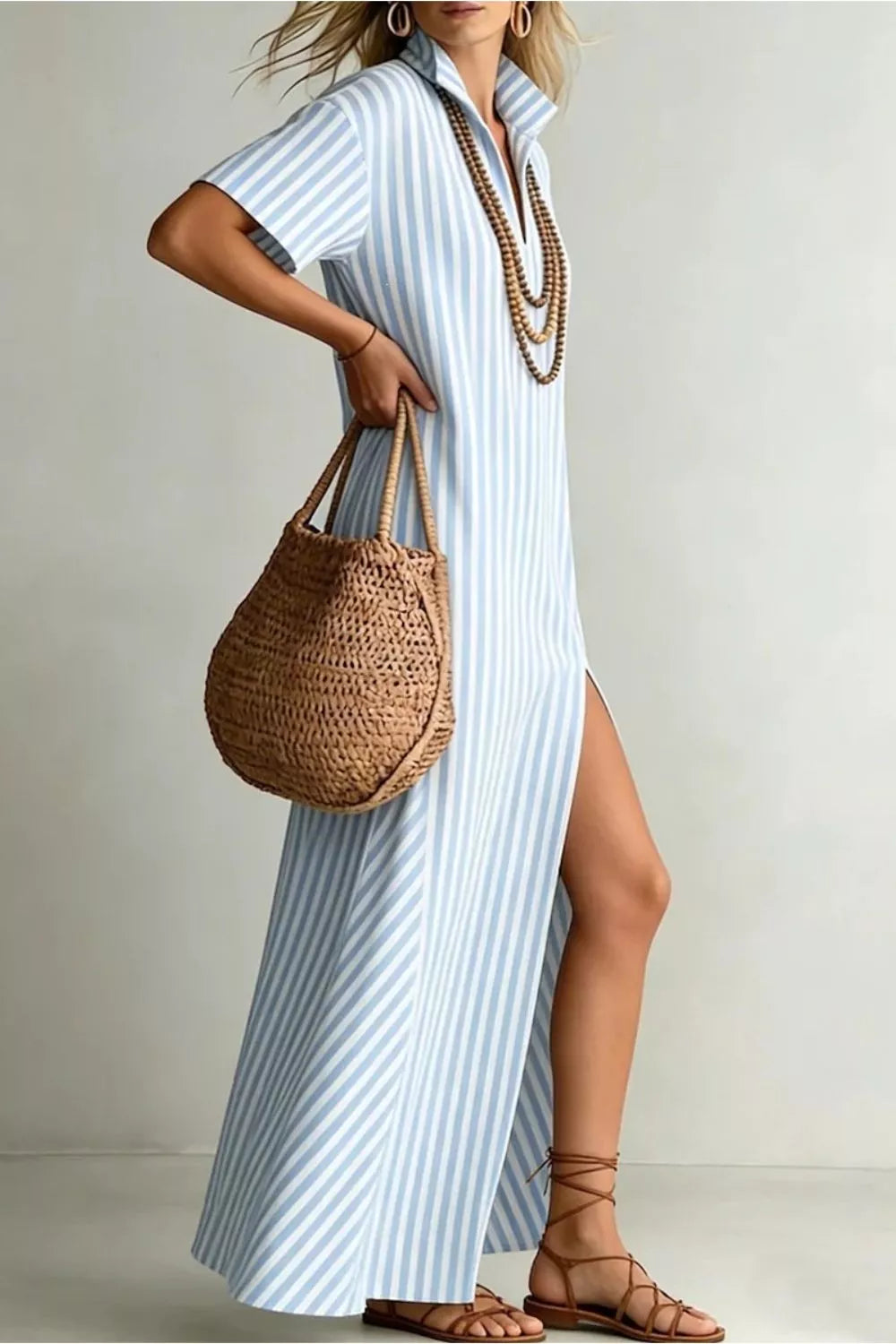 Striped High Slit Maxi Dress (5)