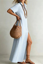Striped High Slit Maxi Dress (5)