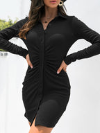 Ruched Button-down Long Sleeve Dress (13)