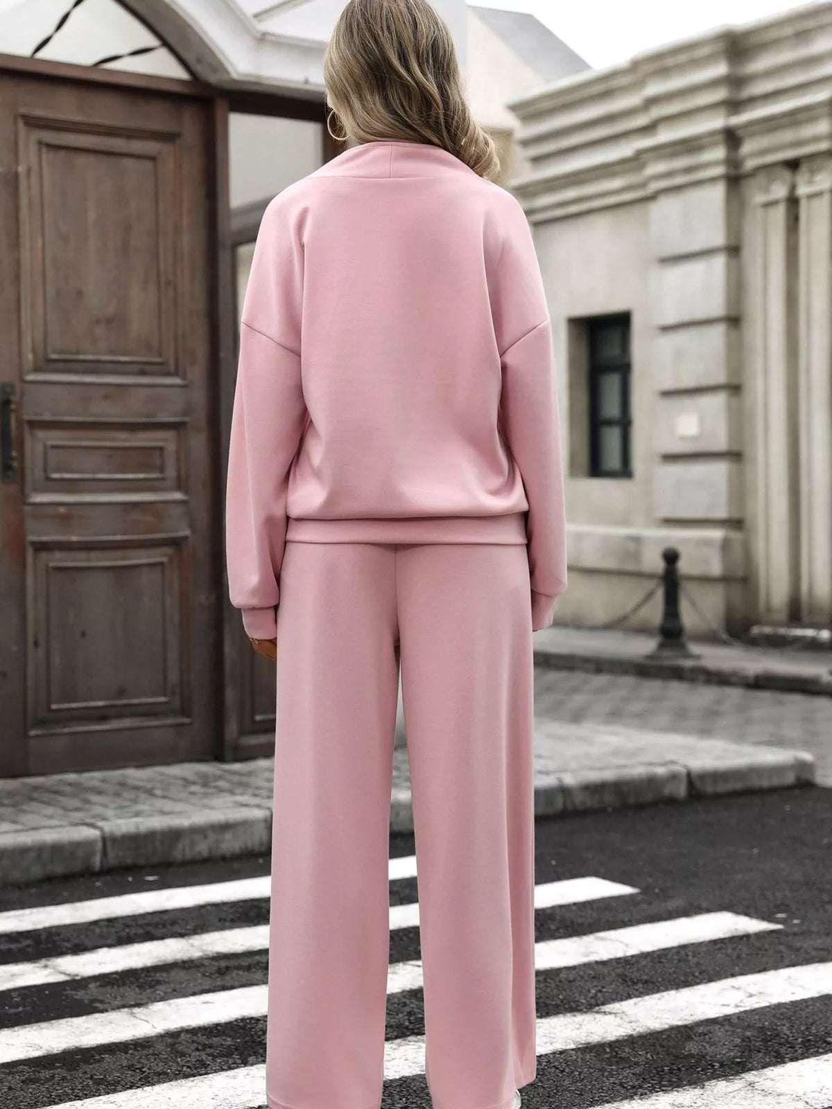 Half Zip Sweatshirt Wide-leg Pants Set (9)
