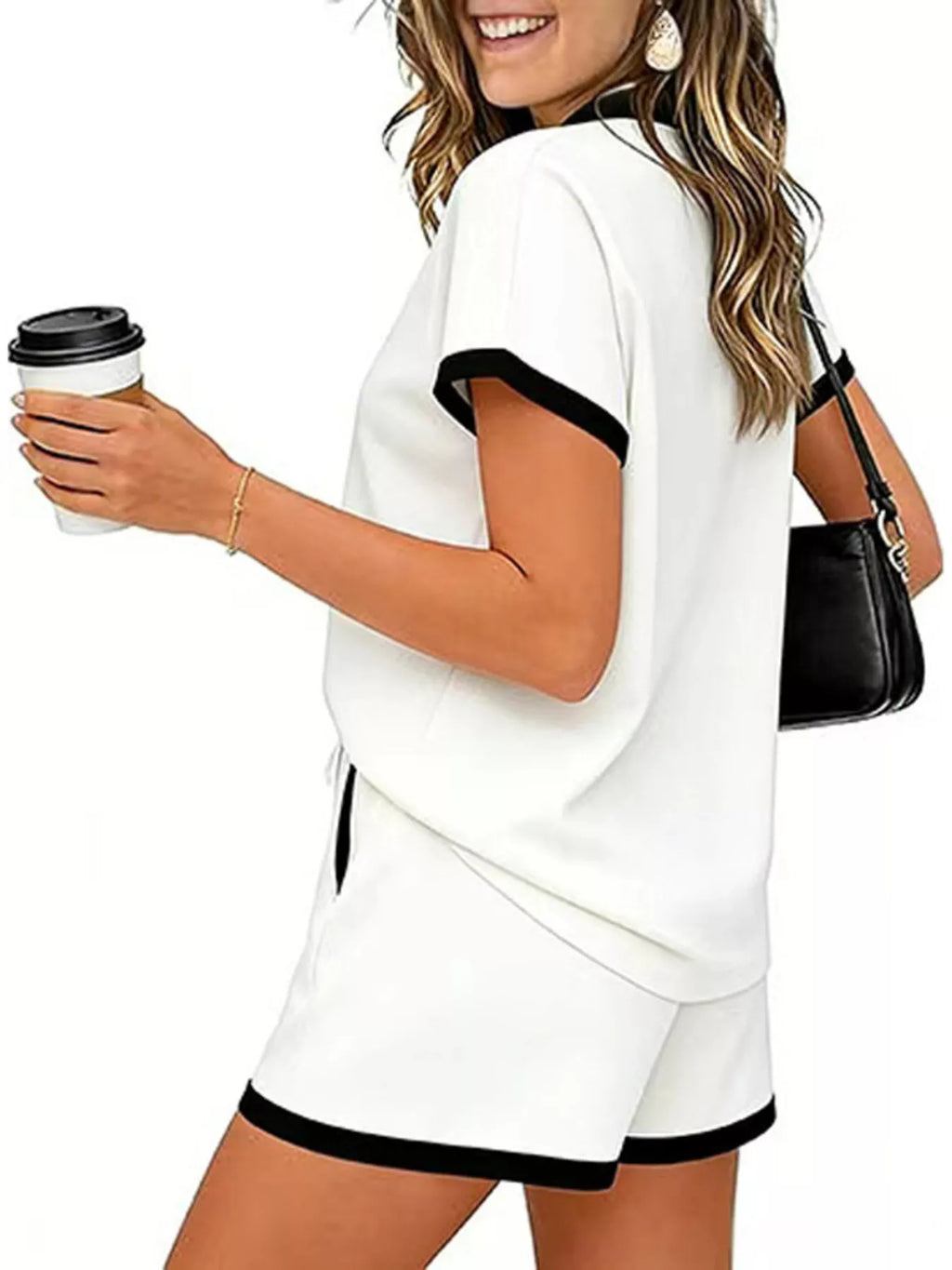 Polo Collar Short Sleeve Top Shorts Set (11)