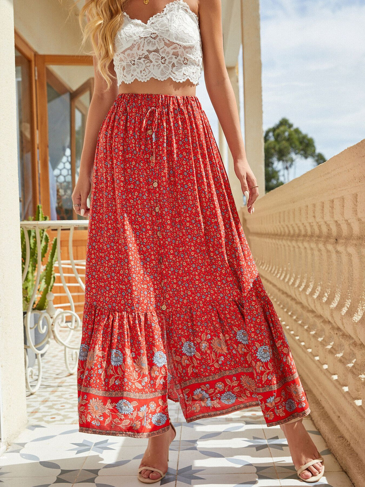 Floral Print Slit Skirt (10)