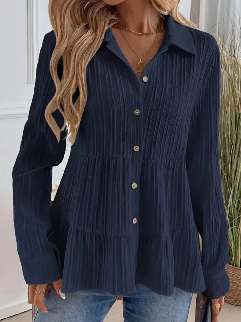 Button-down Long Sleeve Tiered Shirt (13)