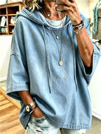 Full Size Oversized Washed Denim Hoodie Top Plus