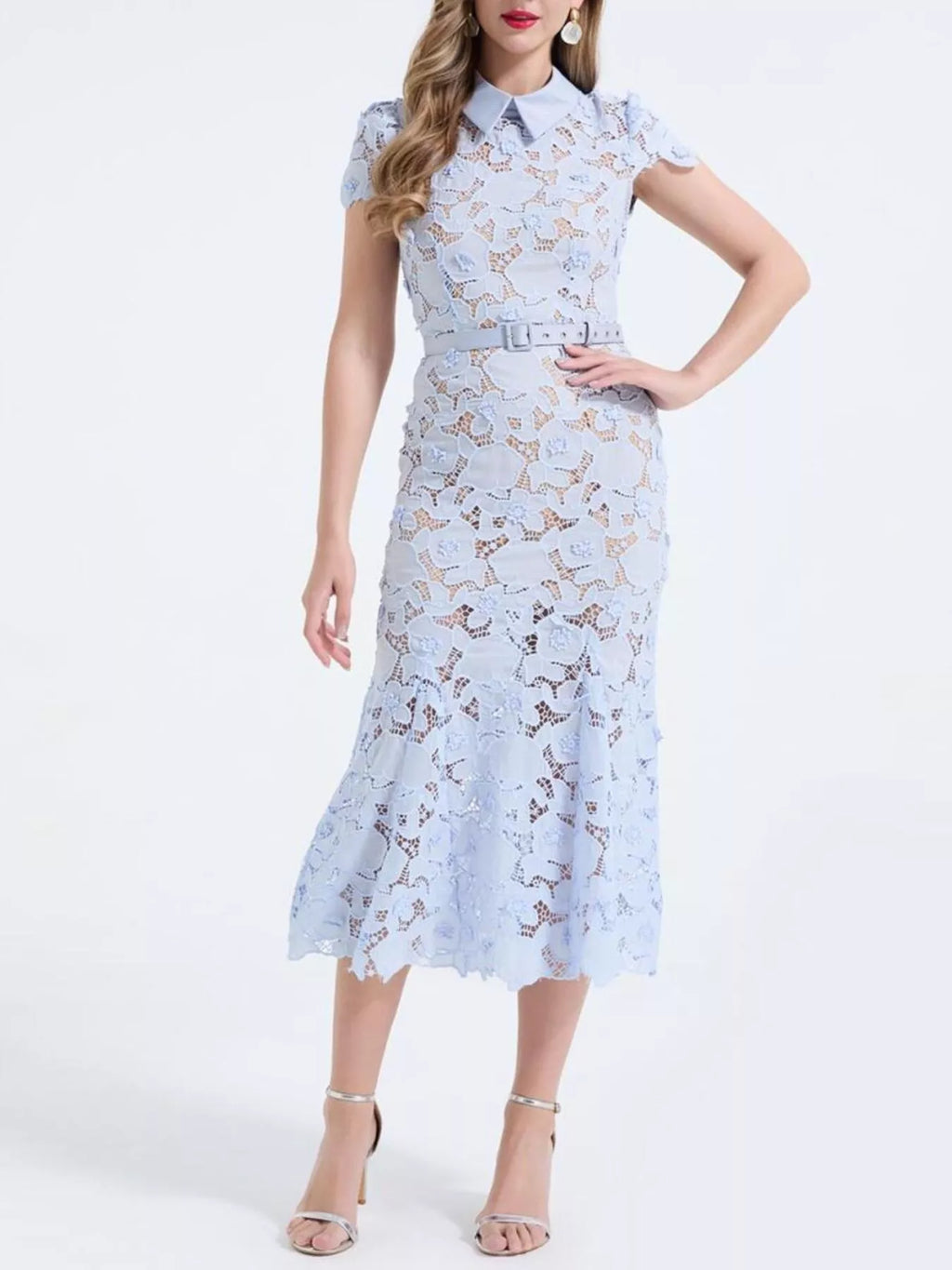 Floral Lace Short Sleeve Midi Dress (15)