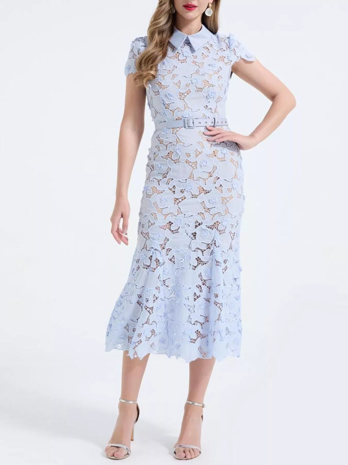 Floral Lace Short Sleeve Midi Dress (15)