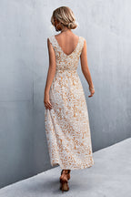 Printed V-neck Tie Waist Maxi Dress (15)