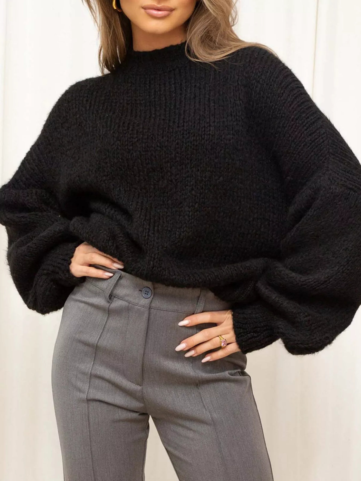 Round Neck Dropped Shoulder Sweater (13)