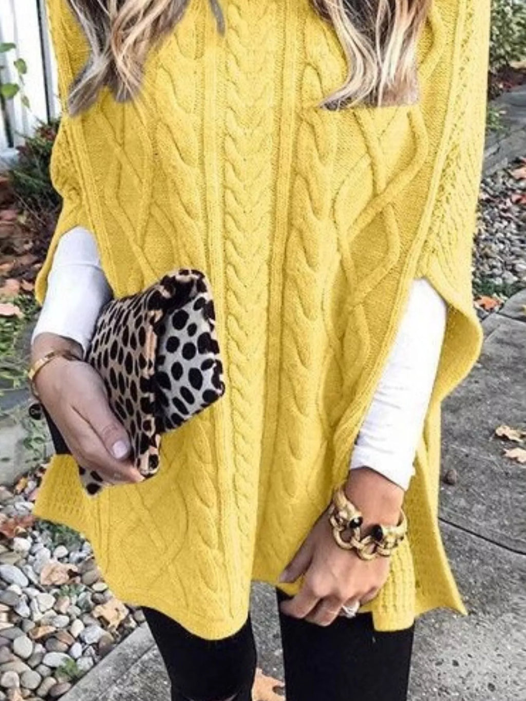 Chunky Cable Knit Turtleneck Poncho Cover Up (9)
