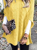 Chunky Cable Knit Turtleneck Poncho Cover Up (9)