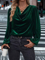 Velvet Cowl Neck Long Sleeve Blouse (9)