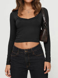 Scoop Neck Long Sleeve Cropped T-shirt