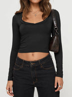 Scoop Neck Long Sleeve Cropped T-shirt