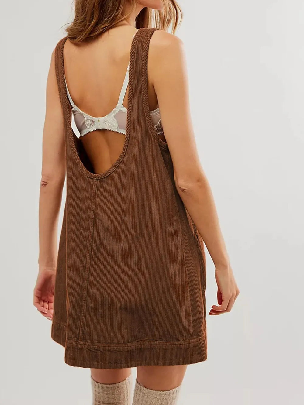 Round Neck Wide Strap Mini Dress Pockets (4)