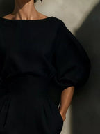 Full Size Round Neck Puff Sleeve Midi Dress Plus (4)