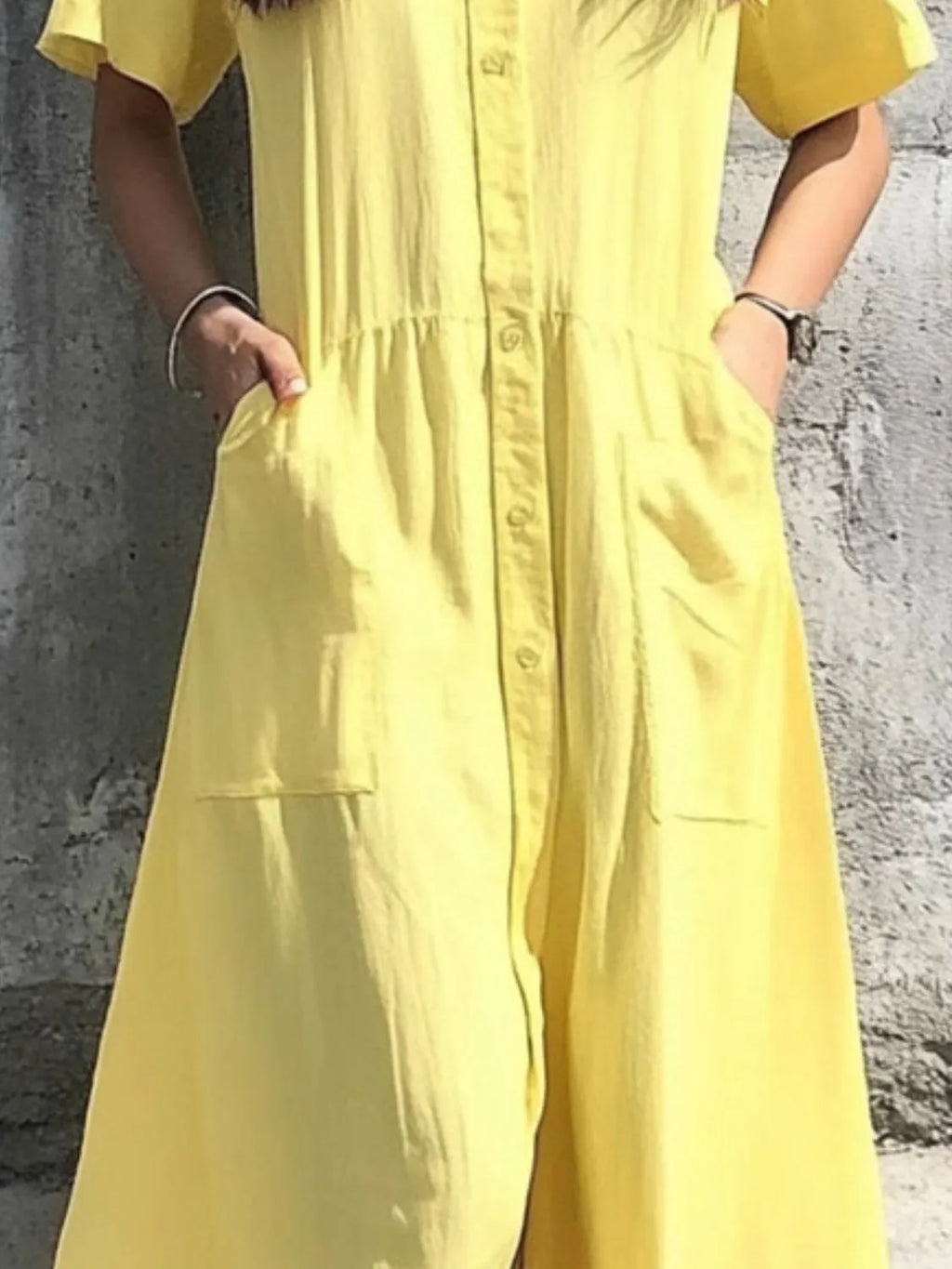 Button Front Short Sleeve Midi Dress (2)