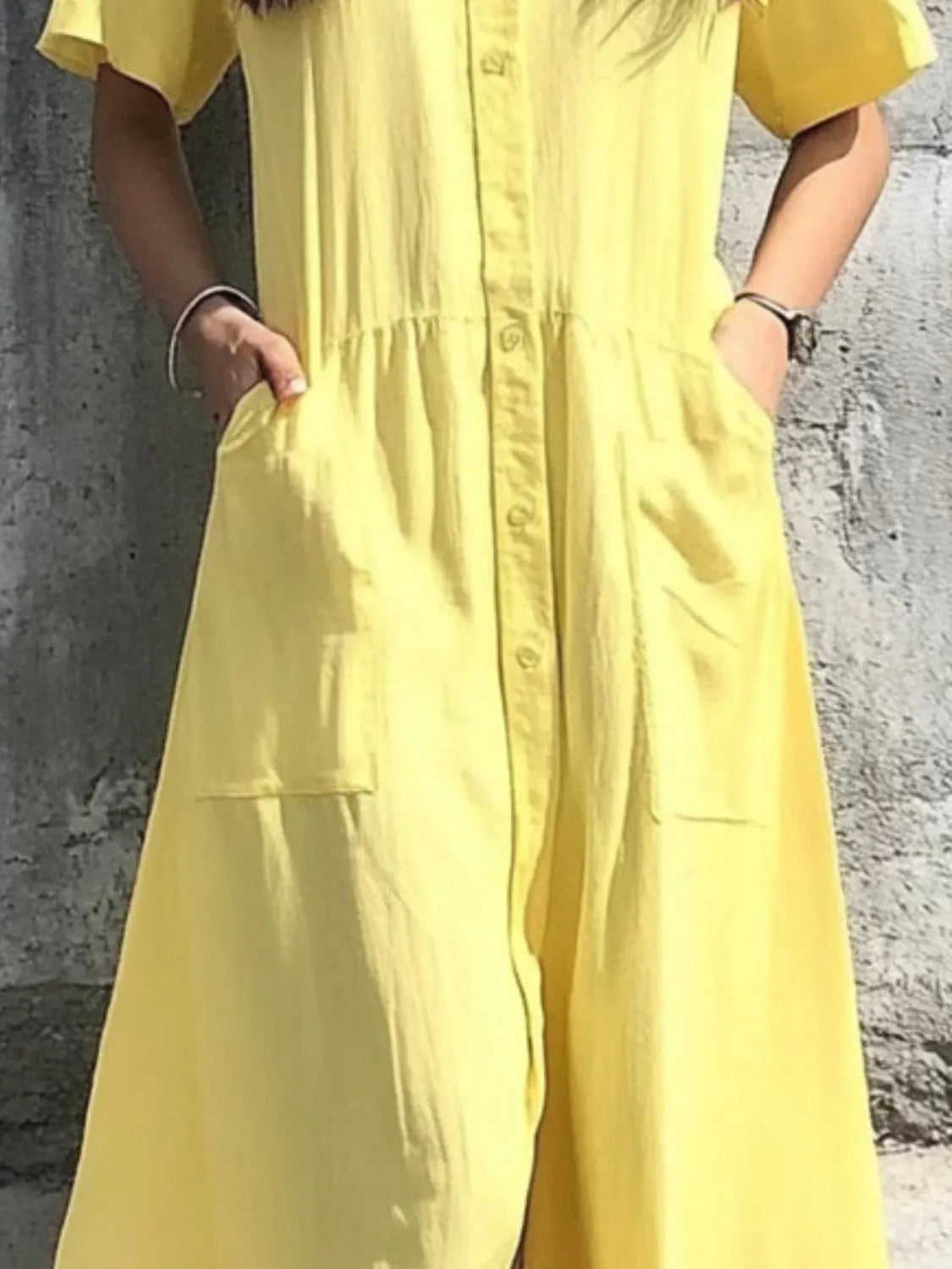 Button Front Short Sleeve Midi Dress (2)