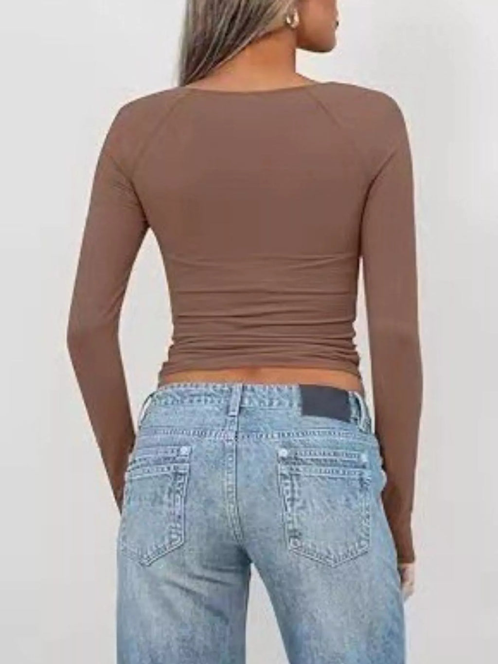 Twist Front Long Sleeve Fitted T-shirt (6)