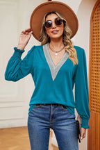 Lace Detail V-neck Lantern Sleeve T-shirt (31)