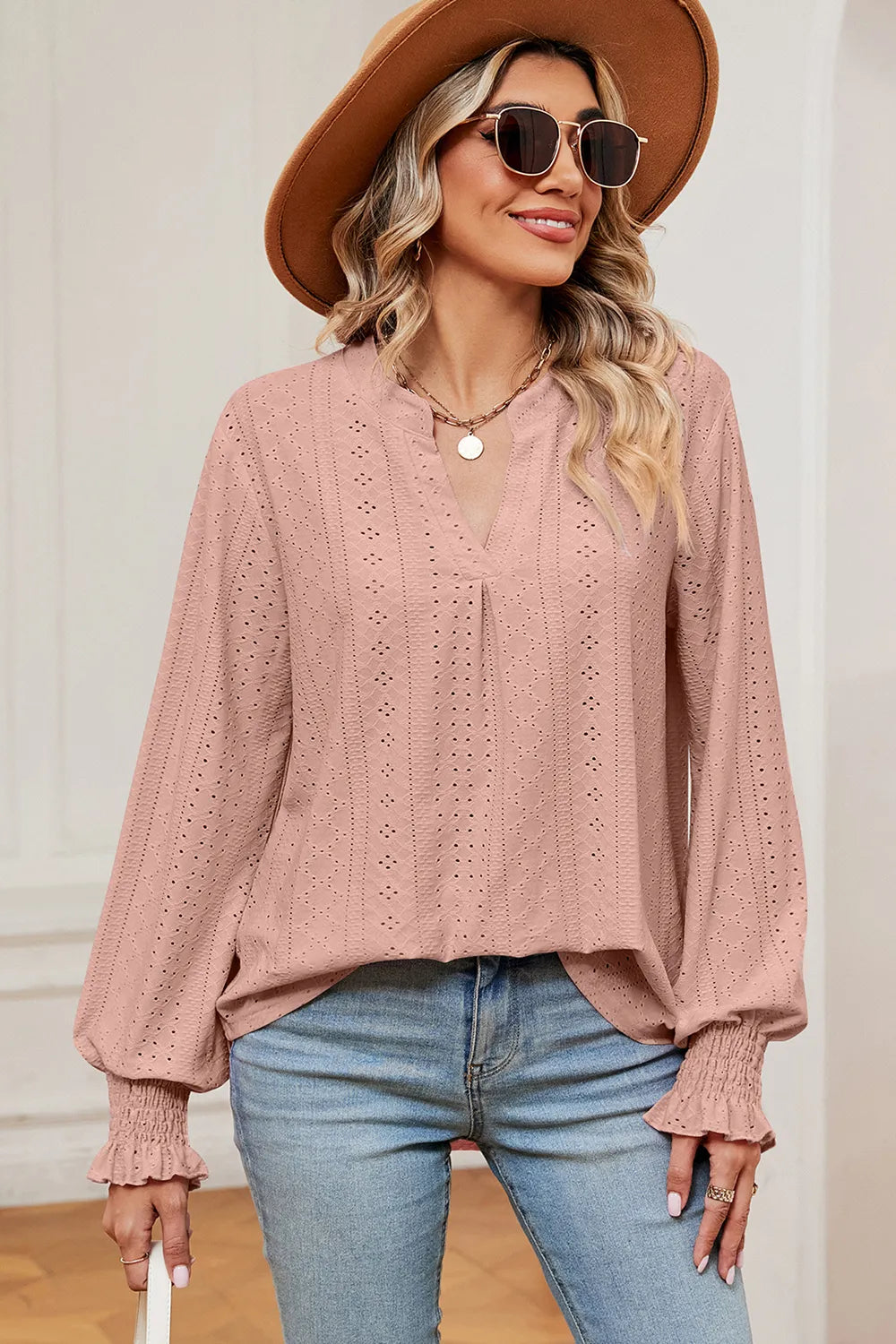 Eyelet Notched Long Sleeve T-shirt (23)