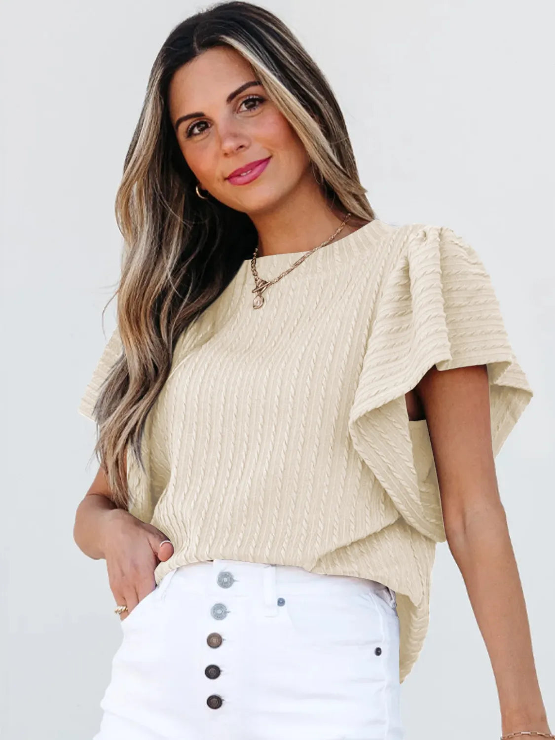 Round Neck Ruffle Sleeve Top (11)