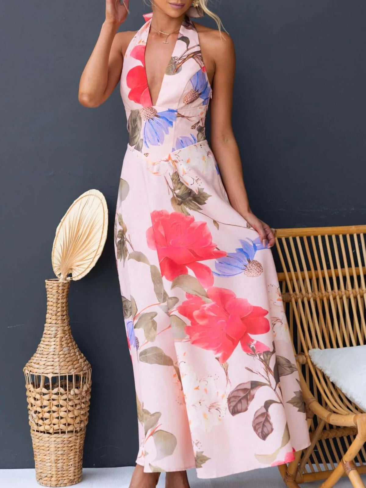 Floral Print Halter Neck Maxi Dress (20)