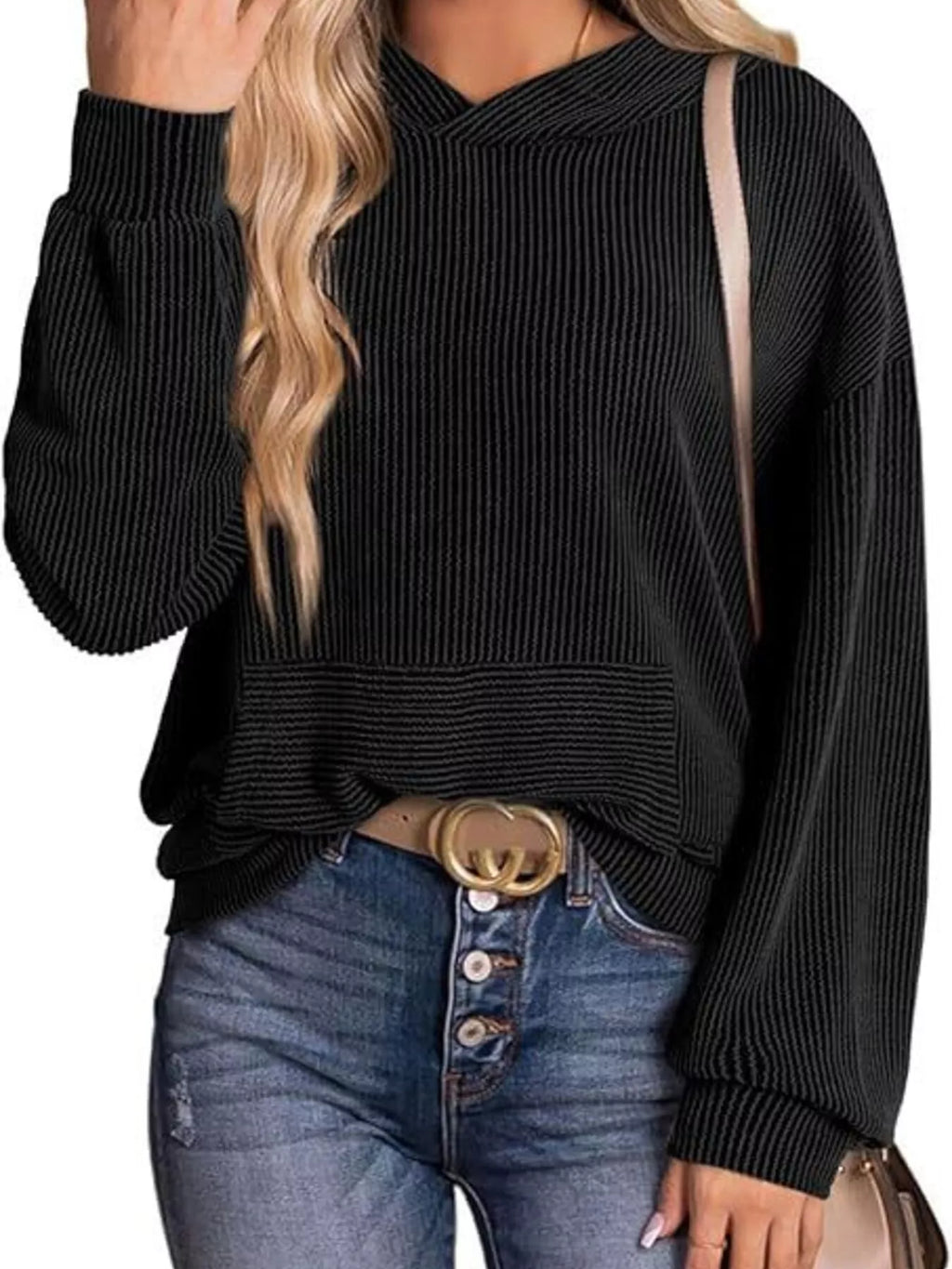 Ribbed Oversized Hoodie Sweatshirt Pocket (11)