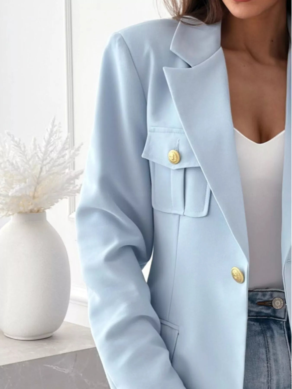 Lapel Collar One Button Blazer (8)