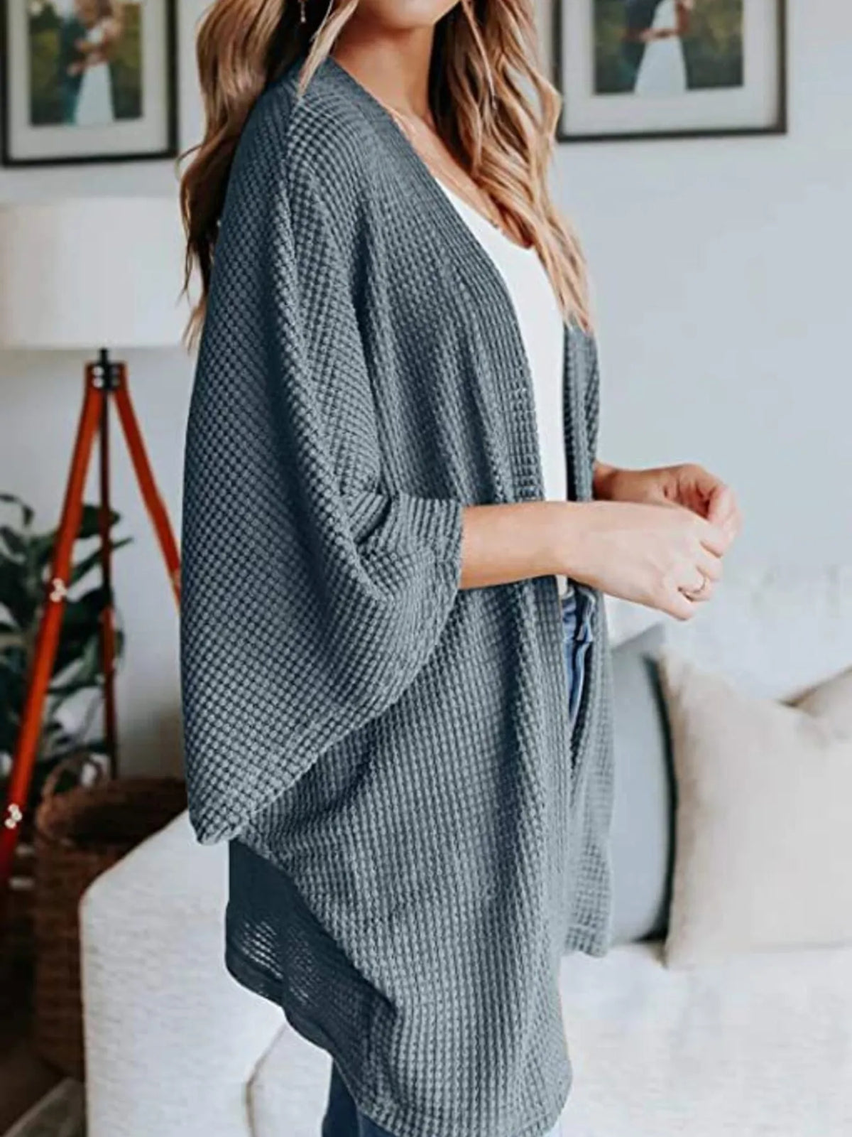Full Size Open Front Waffle Knit Cardigan Plus (19)