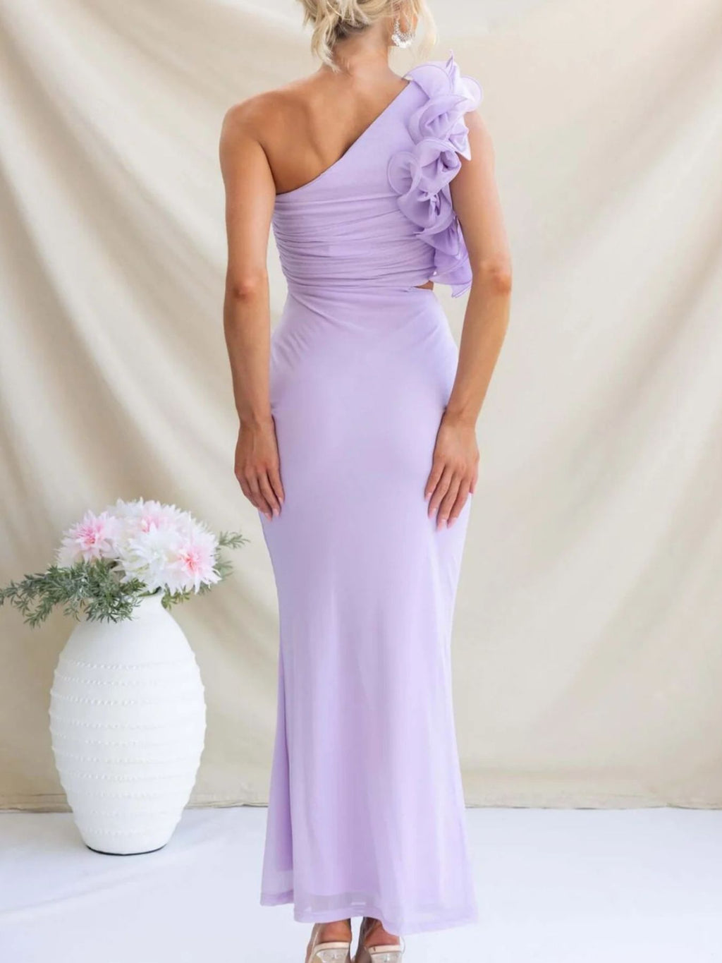 One-shoulder Floral Trim Sleeveless Maxi Dress (17)