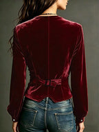 Button Down Plunge Velvet Shirt (4)
