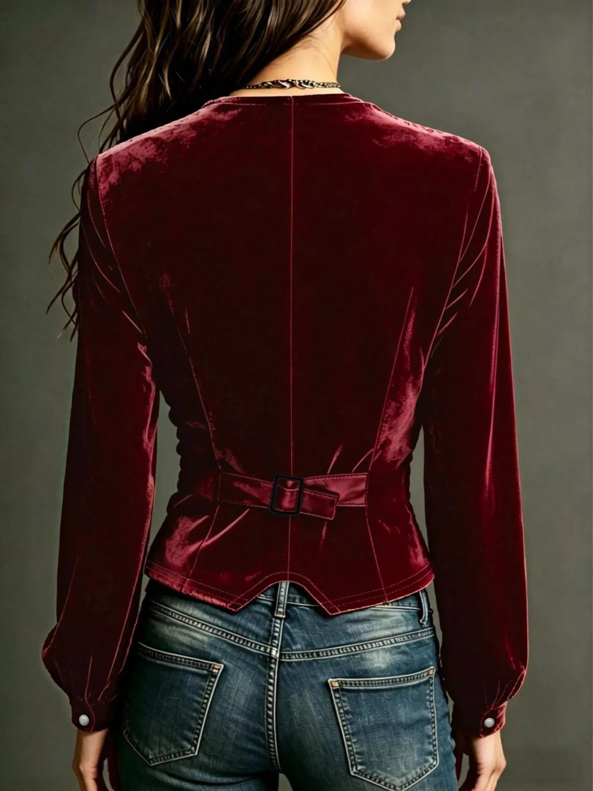 Button Down Plunge Velvet Shirt (4)