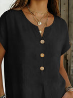 Decor Button Short Sleeve Blouse (8)