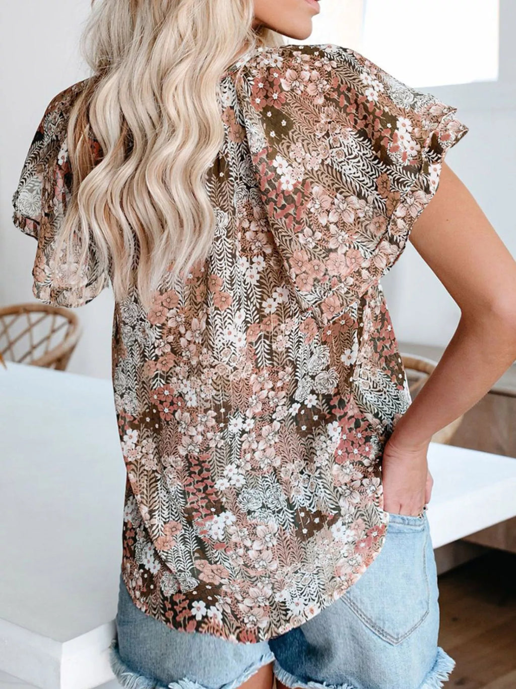 Full Size Floral Print V-neck Shirt Plus (11)