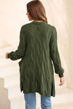 Cable-knit Dropped Shoulder Slit Cardigan (20)