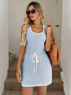 Striped Knitted Mini Dress Drawstring (3)