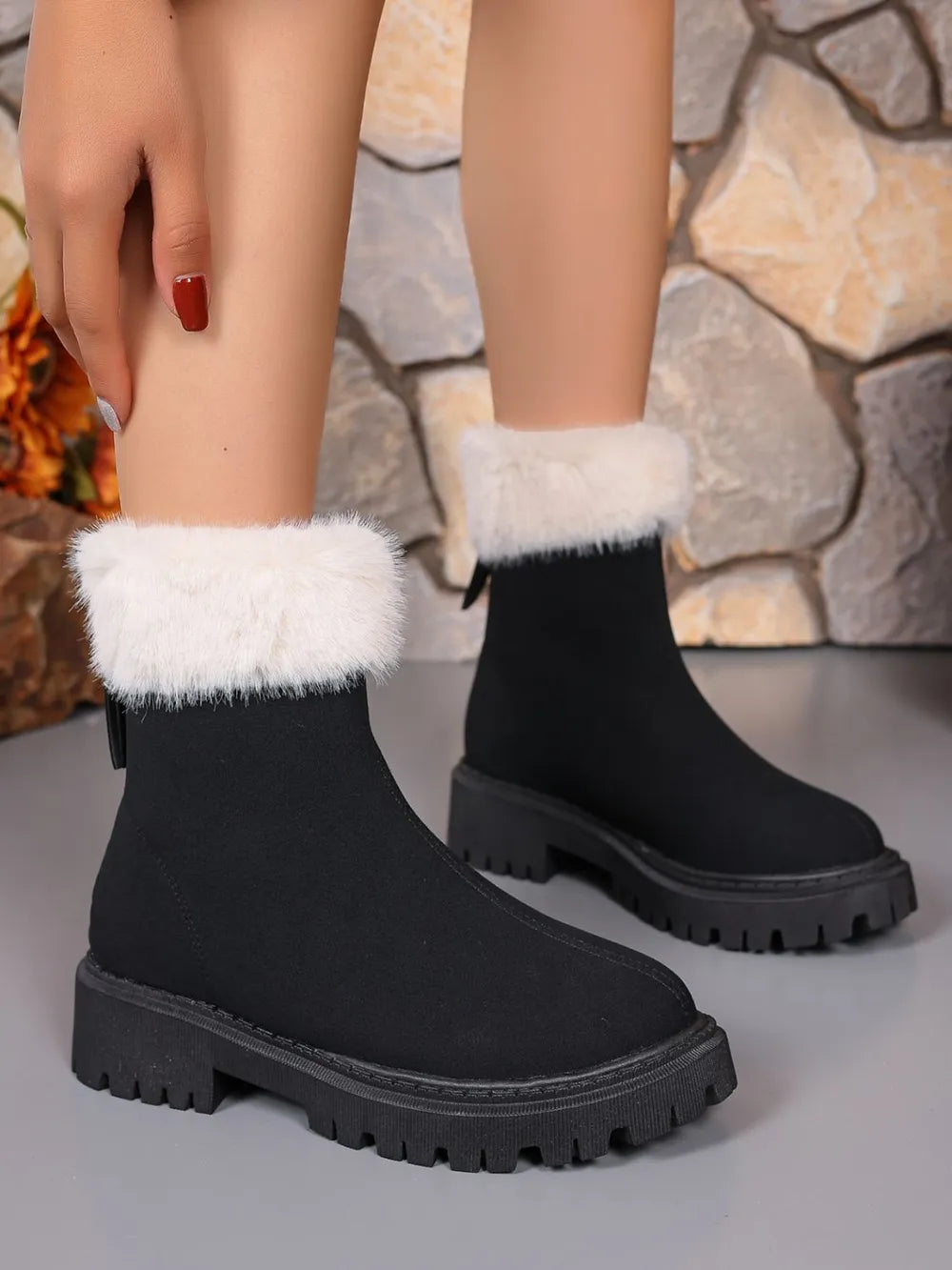 Faux Fur Trim Suede Platform Boots (9)