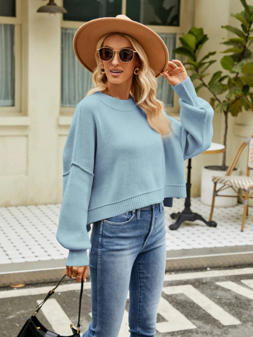 Round Neck Lantern Sleeve Sweater (15)