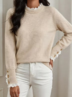 Lace Trim Mock Neck Sweater