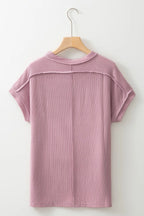 Casual Ribbed Short Sleeve Round Neck T-shirt (7)