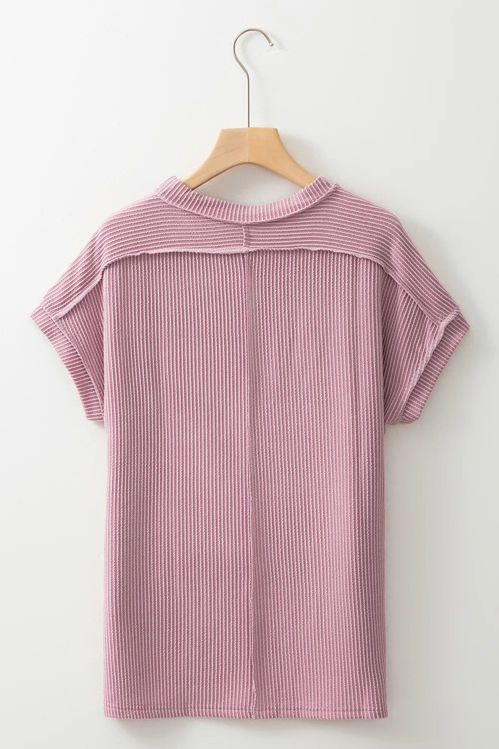 Casual Ribbed Short Sleeve Round Neck T-shirt (7)