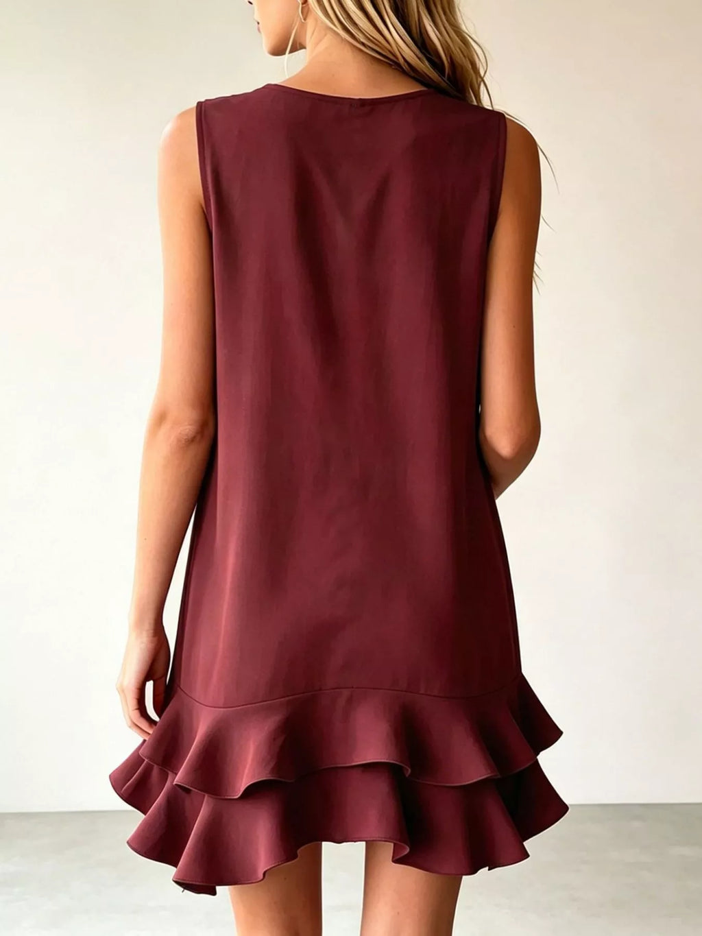 Full Size Sleeveless V-neck Tiered Ruffle Mini Dress Plus (6)