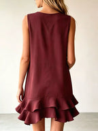 Full Size Sleeveless V-neck Tiered Ruffle Mini Dress Plus (6)